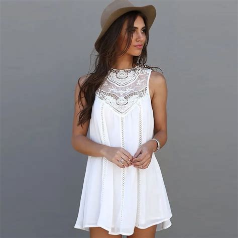 Buy Fashion Tassel Solid White Mini Lace Dress Summer