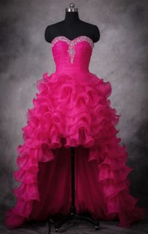 High Low Prom Dresses Hot Pink Wedding Dress Organza Prom Gowns Sweetheart Bridal Dress Corset