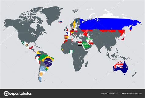 World Map All Countries Flags Participate Coming Fifa World Cup Stock