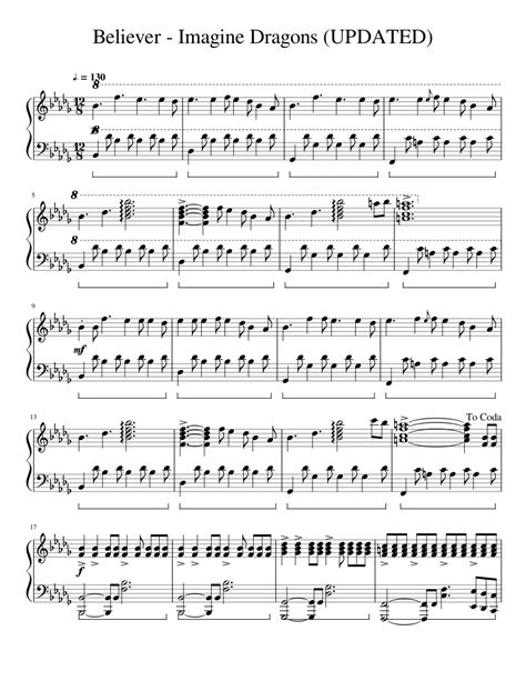 Believer Imagine Dragons Updated Sheet Music For Piano Download