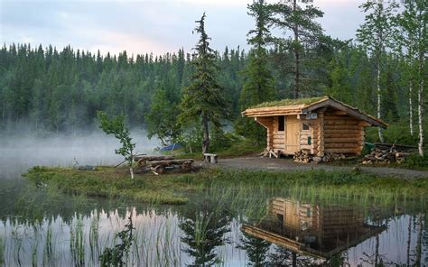 Wallpaper Norway Forest Trees Lake Hut Water Reflection 1920x1200