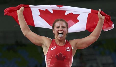 Erica Wiebe Of Canada Celebrates Winning The Gold Medal In Wrestling At