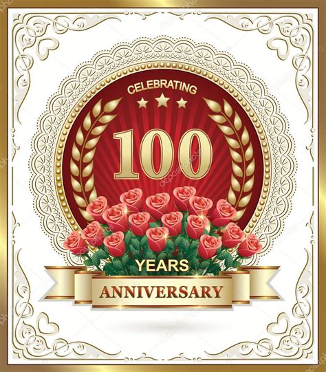 Aniversário De 100 Anos Com Rosas Vermelhas — Vetor De Stock © Seriga