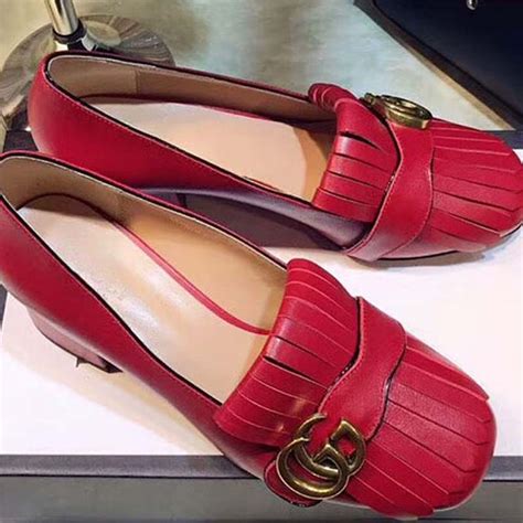 Gucci Women Shoes Leather Mid Heel Pump 50mm Heel Red Lulux