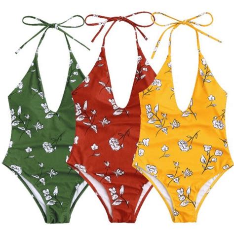 2018 Women One Piece Swimsuits Flower Sexy Women Swimwear Halter Belt