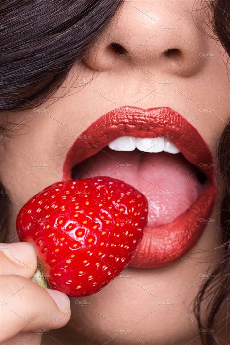 Lips Closeup Lipstick Woman Makeup Containing Caucasian Unrecognisable