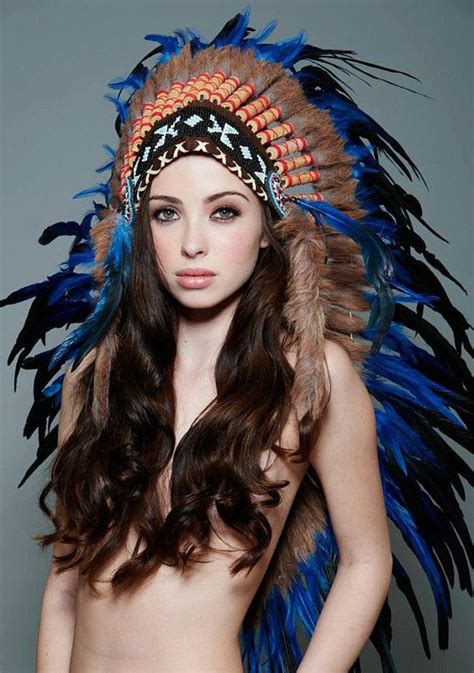 Native American Inspired Indian Medium Headdress Warbonnet Blueblack Feathers Mh007 36in