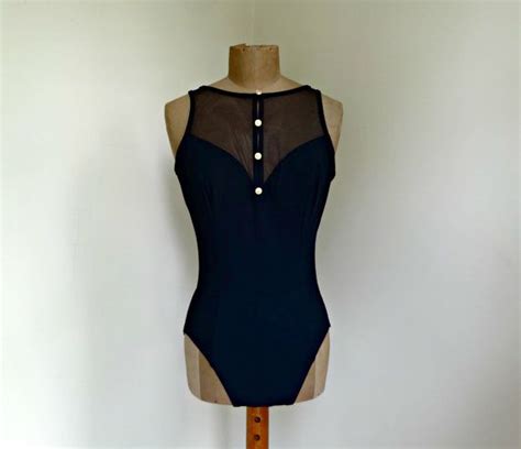 Vintage One Piece High Neck Bathing Suit With Sheer Material Etsy