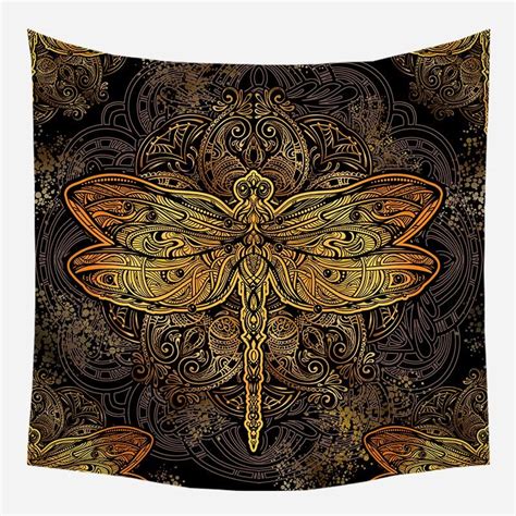 Golden Dragon Fly Tapestry Wall Hanging Tapis Cloth Tapestry