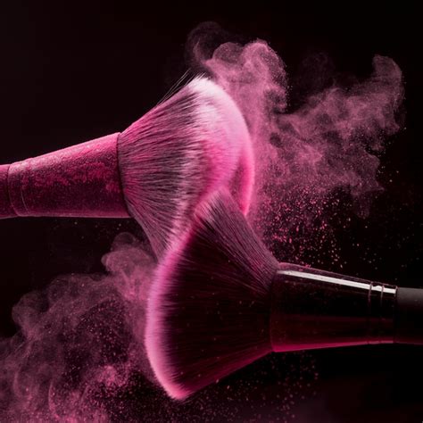 Makeup Brushes With Pink Powder Splash Photo Free Download