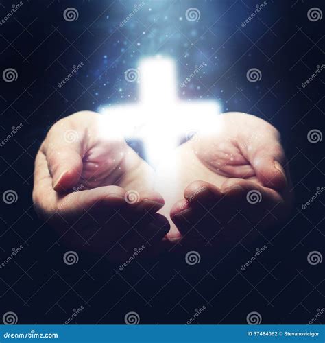 Open Hands Holding Christianity Cross Stock Photography Image 37484062