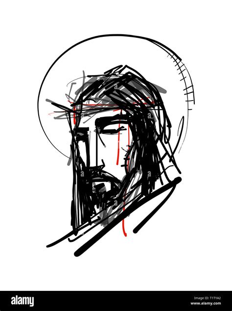 Ilustración Dibujada A Mano O Un Dibujo De Jesús El Rostro De Cristo