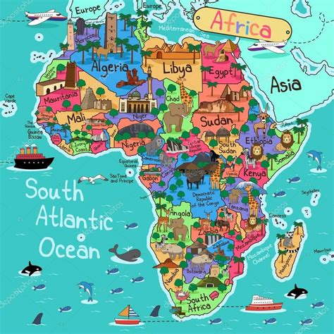 Una Ilustración Vectorial Del Mapa De África En Estilo De Dibujos