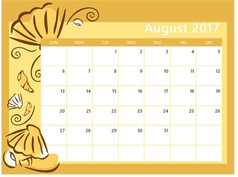 Best August 2017 Blank Calendar Free Calendar 2017