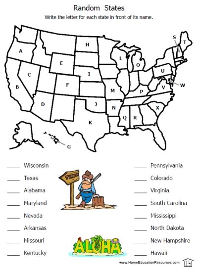 50 States Printable Worksheets