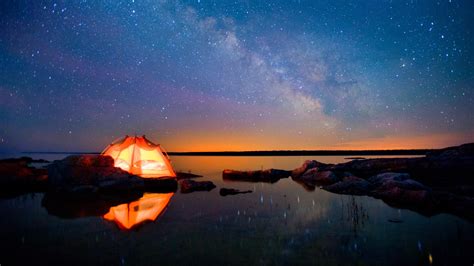 Tent Camping Milky Way Reflection Starry Night Sky