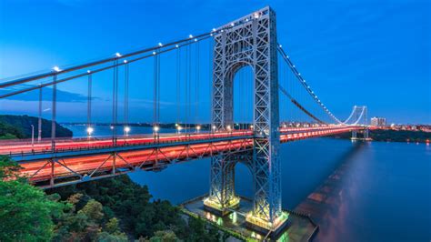 George Washington Bridge On The Hudson River During Blue Hour New York City Usa 4k Ultra Hd