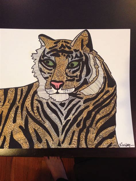 Sharpie And Watercolor Zentangle Of A Tiger Zendoodle Zentangle