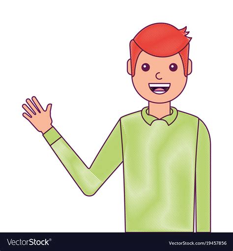 Portrait Man Waving Hand Smiling Character Vector Image