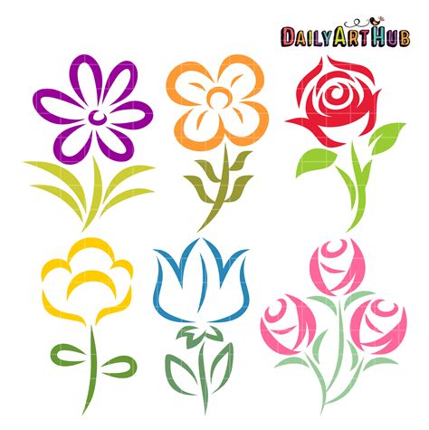 Beautiful Flower Shapes Clip Art Set Daily Art Hub Free Clip Art