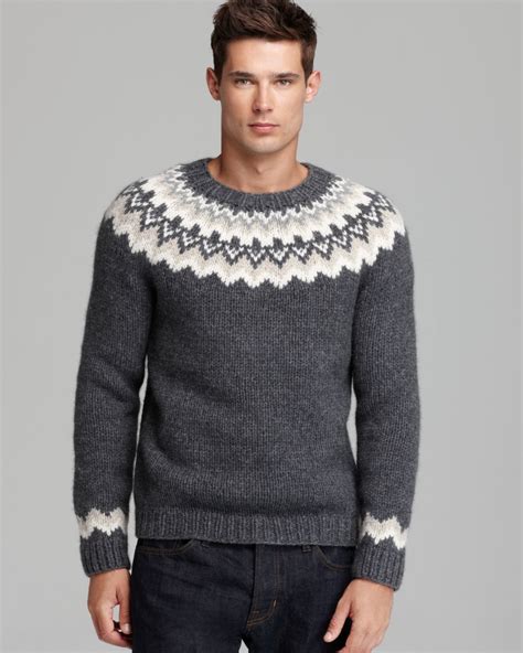 Vince Nordic Handknit Crewneck Sweater In H Cinder Grey For Men Lyst