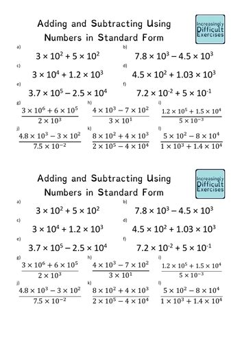 Adding Numbers In Standard Form Worksheet