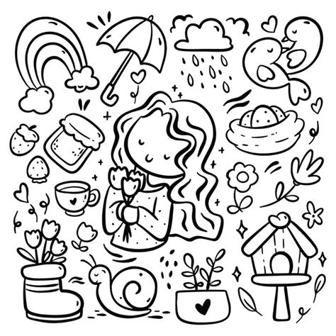 Premium Vector Set Of Cute Hand Drawn Spring Doodle