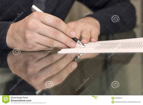 Hands Of Man Signing Formal Paper Stock Photo Image Of Manager Male