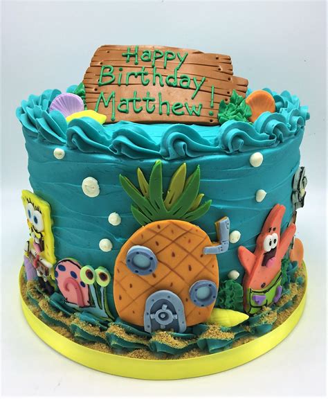 Colorful Spongebob Themed Kids Birthday Cake By Flavor Cupcakery