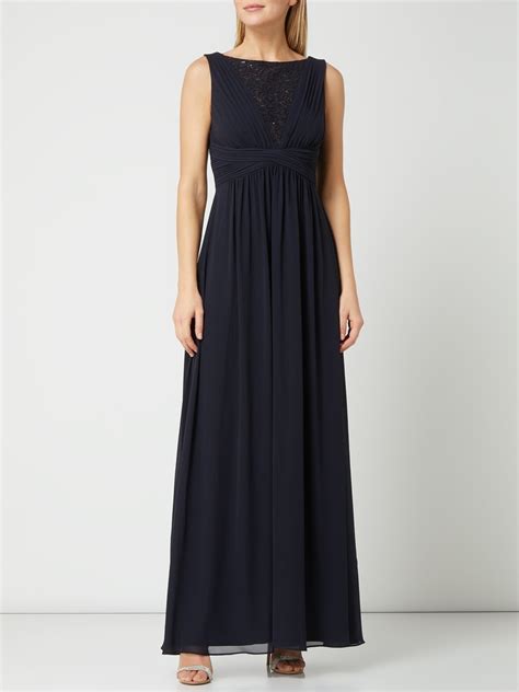 Jake S Cocktail Abendkleid Aus Chiffon Mit Gelegten Falten Marineblau