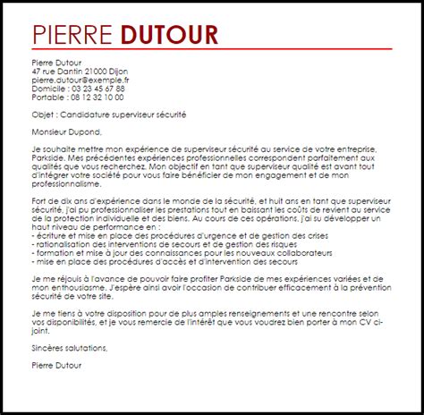 Un professionnel de la sécurité. Exemple de Lettre de Motivation Superviseur Sécurité ...