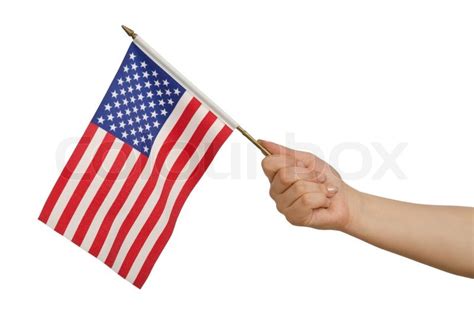 Hand Holding American Flag On White Stock Image Colourbox