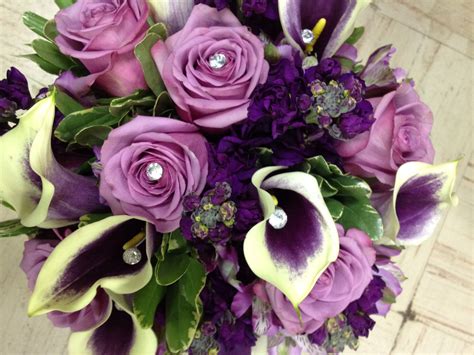 purple~ picasso callas cool water roses rose calla bouquet