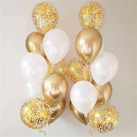 2 Sets Of Chrome Gold Confetti Balloon Bouquet With Helium