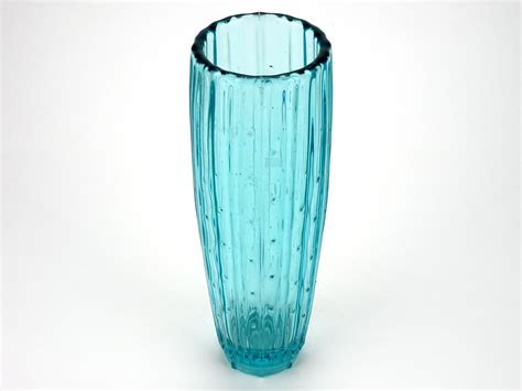 Vintage 1960s Turquoise Glass Vase Textured Aqua Glass Vase By Rudolf From The Vintage Glass