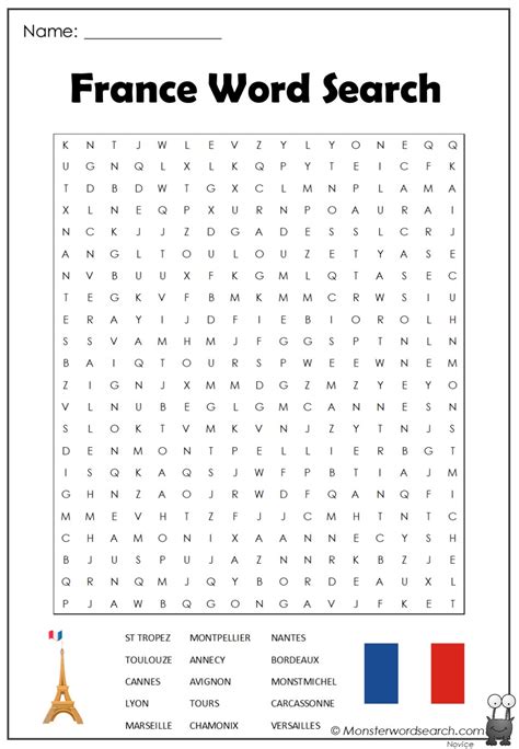France Word Search Monster Word Search
