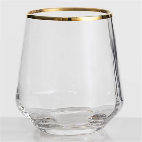 Gold Rim Optic Glass Stemless Wine Glasses Set Of Gold Wine Glasses Stemless Wine Glasses