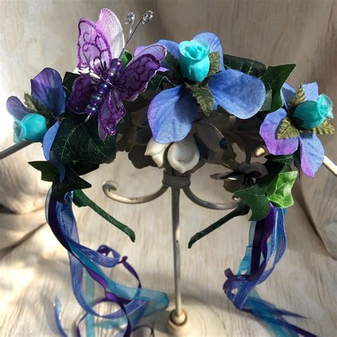 Purpleaqua Fairy Headband With Large Purple Butterfly Etsy