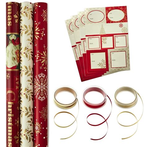 Hallmark Reversible Christmas Wrapping Paper Set With Ribbon And T