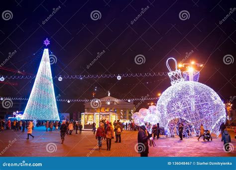 Evening Minsk In Christmas Time Belarus Editorial Photography Image