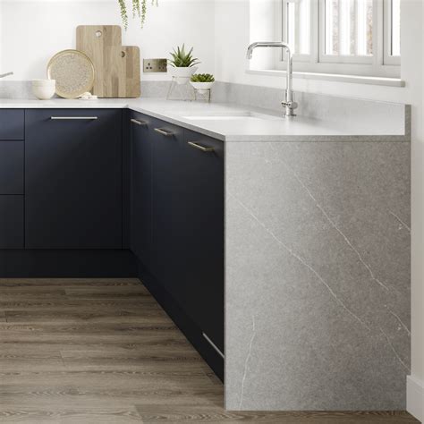 Silestone Light Grey Marble Effect Suede Quartz Worktop Luxe Kitchen