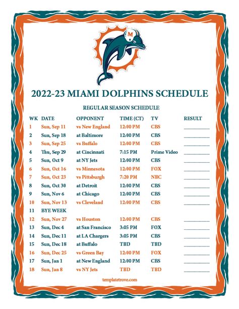 Printable 2022 2023 Miami Dolphins Schedule