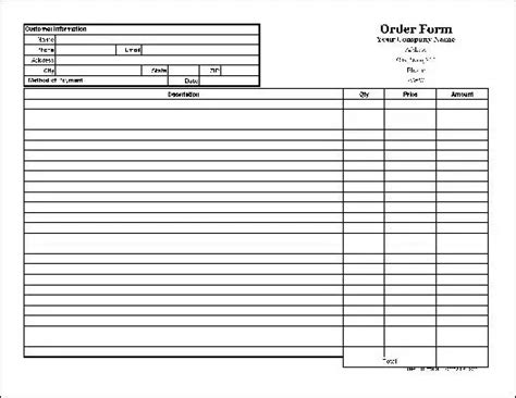 Free Easy Copy Simple Order Form Wide From Formville