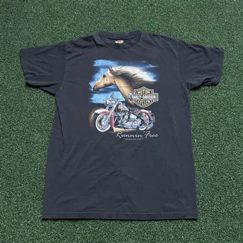 Vintage Rare Harley Davidson 3d Emblem 90s Runnin Free Double Sided Shirt Xl 16000 Picclick