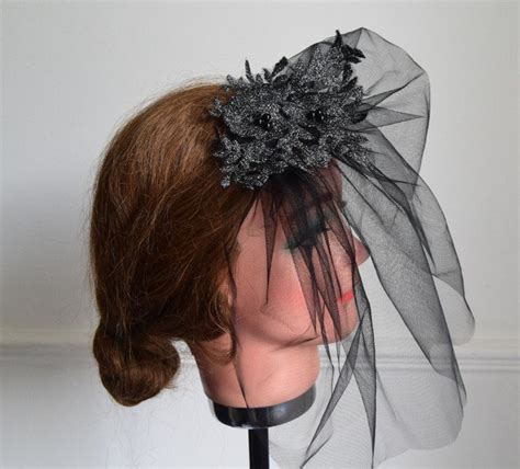 Black Blusher Veil With Lace Headpiece Wedding Funeral Occasion Wear