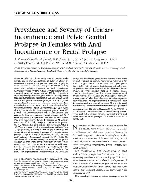 Pdf Prevalence And Severity Of Urinary Incontinence And Pelvic Genital Prolapse In Females