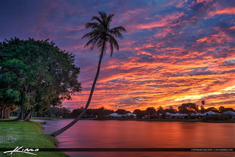 Super Colorful Sunset Over Palm Beach Gardens Florida Royal Stock Photo