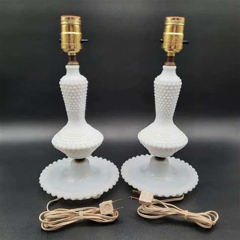Vintage Set Hobnail White Milk Glass Boudoir Table Lamps Lights Tested Picclick