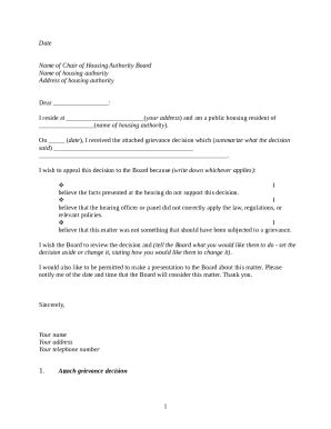 Sample Appeal Letter To Housing Authority Board Your Grievance Process