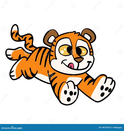 Happy Tiger Run Cartoon Stock Vector Illustration Of Cartoon 140770313